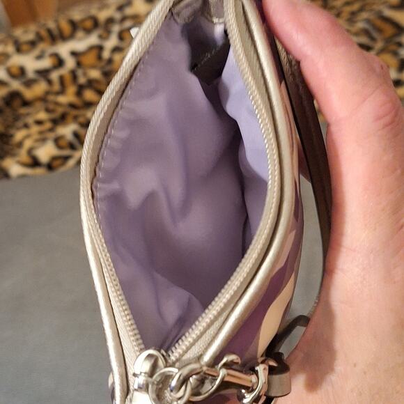 NWT Coach OP Art Wristlet Clutch Purple Silver Fabric Leather Logo Classic Retro - Picture 5 of 9